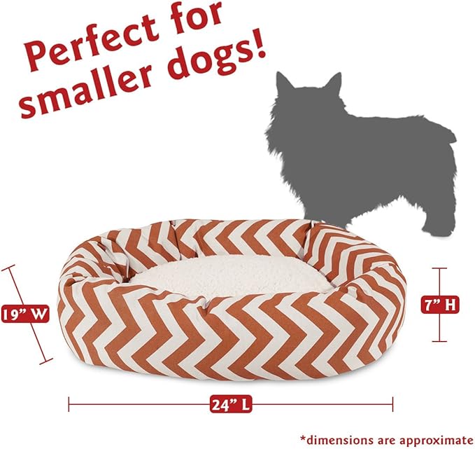 Majestic Pet 24 Inch Chevron Sherpa Calming Dog Bed Washable – Cozy Soft Round Dog Bed with Spine for Head Support - Fluffy Donut Dog Bed 24x19x7 (inch) – Round Pet Bed Small - BURNT ORANGE