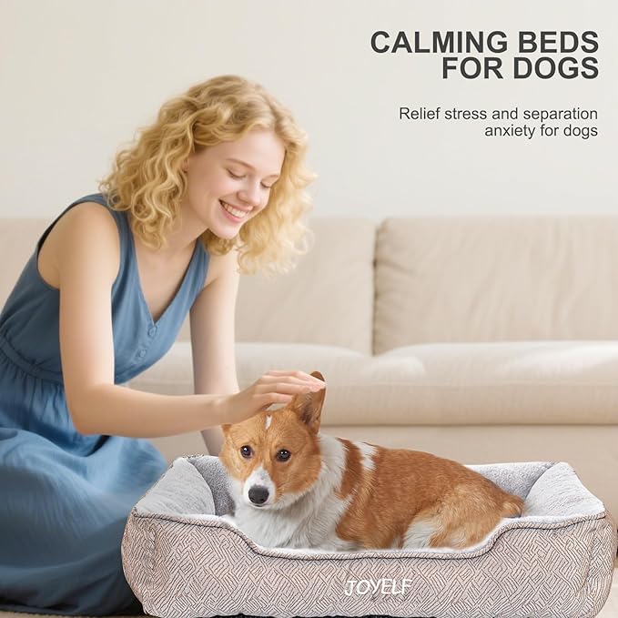 JOYELF Rectangle Dog Bed Calming Pet Bed, Anti Anxiety Cat Bed & Sofa, Cute Plush Pet Bed for Small Dog and Cat- Small(Upgraded Version)