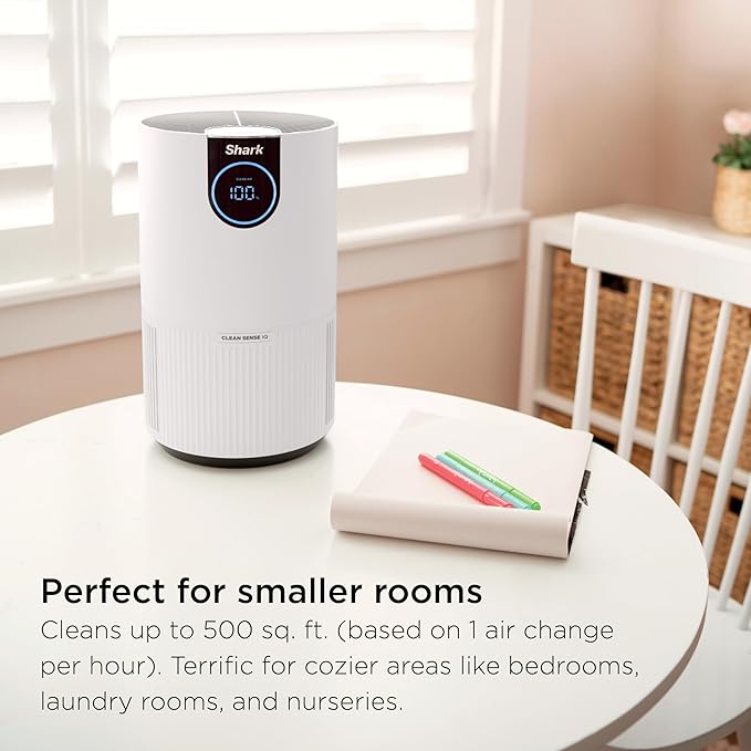 Shark Air Purifier for Home, Clean Sense, for Bedroom, Nursery, Home Office, Dorm, HEPA-Exceeding Filter, Captures Pollutants, Pet Dander, Dust, Odor, Smoke, and More, HP102PK2, White