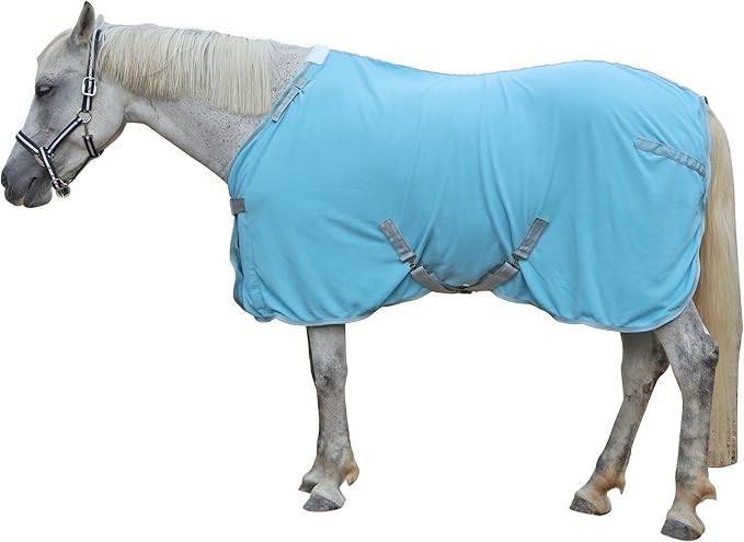 Horse Fleece Cooler, Blanket Liner - 300g Anti-Pilling Fleece, Moisture-Wicking, Cooling & Drying for Post-Workout, Bath & Travel, Prevent Overheating & Chilling Lightblue 84