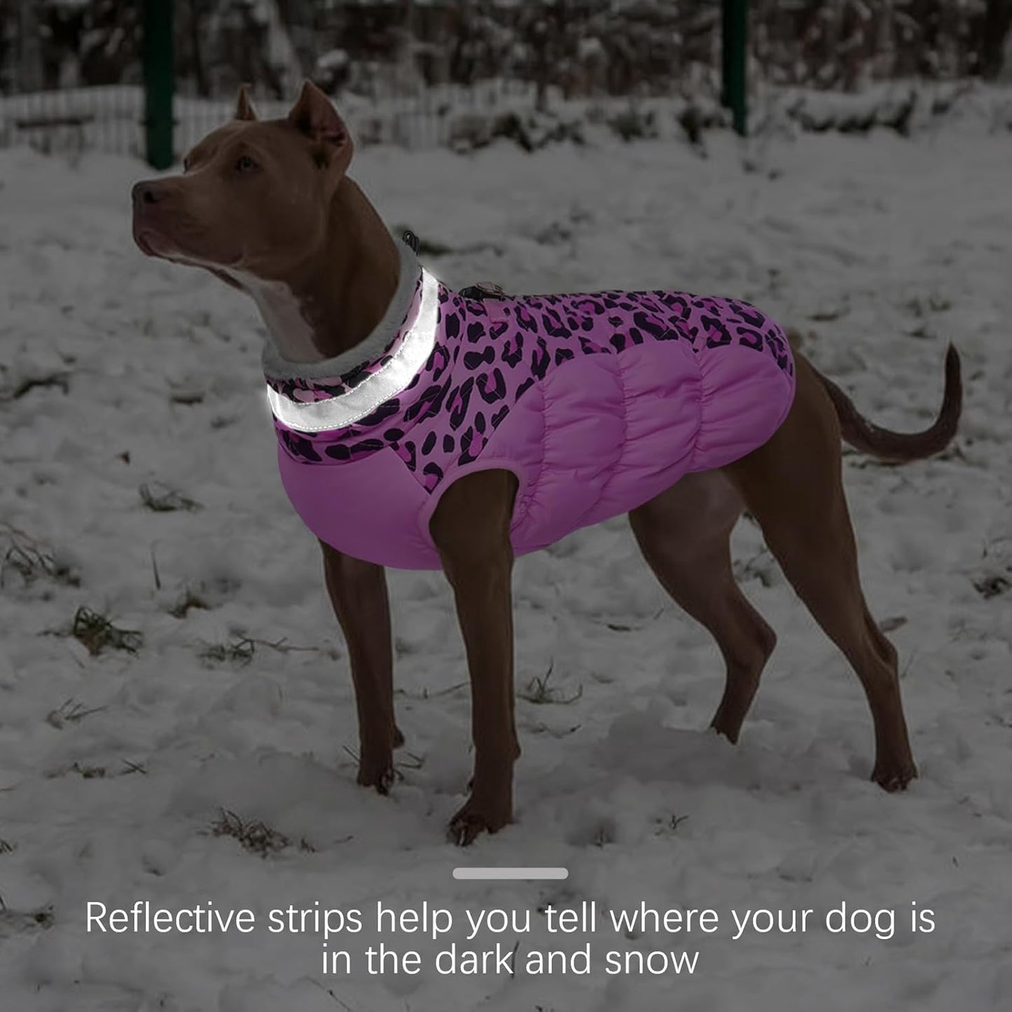 FUAMEY Dog Coat for Large Dogs,Waterproof Dog Winter Jacket with Harness Built in Puppy Cold Weather Coats Reflective Pet Vest with Zipper Warm Fleece Dogs Snowsuit Windproof Pink Leopard XXXL