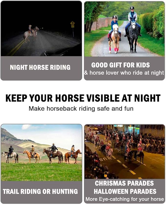 5pcs LED Horse Breastplate Collar & Leg Band, 7 Colors in 1 Light up Tack Set, USB Rechargeable Harness & Leg Strap - Added Visibility & Safety for Night Riding