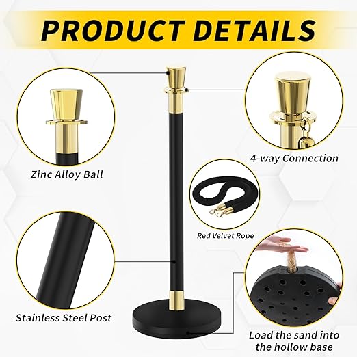 Crowd Control Stanchion, Waterproof and Rustproof Stanchion Set for Theater Hotels Clubs Museums, 8PCS