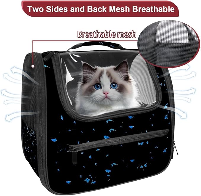 Butterfly on Black Background Traveler Backpack Pet Carriers for Cats and Dogs