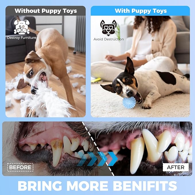 Puppy Toys, 9 Pack Dog Chew Toys for Puppy, Cute Blue Small Dog Toys, Teething Toys for Puppies, Soft Durable Interactive Chew Toy for Small Dogs
