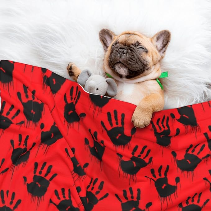 Dog and Cat Blanket in One, Funny Bloody Horror Halloween Theme, Double Sided Plush Throw with Raised Dot Pattern on One Side and Flat Velvet on Other for Variety
