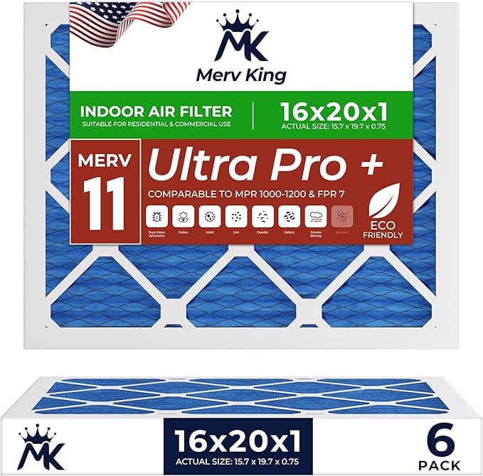 MervKing 16x20x1 Air Filter Actual Size: 15.7" x 19.7" x 0.75" MERV 11 MPR