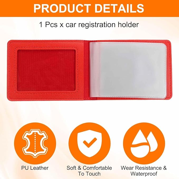 HARFINGTON Car Registration and Insurance Holder PU Leather Vehicle Glove Box Organizer Storage Accessories Car ID Holder with 10 Pockets for License ID Card Bank Card Documents, Red