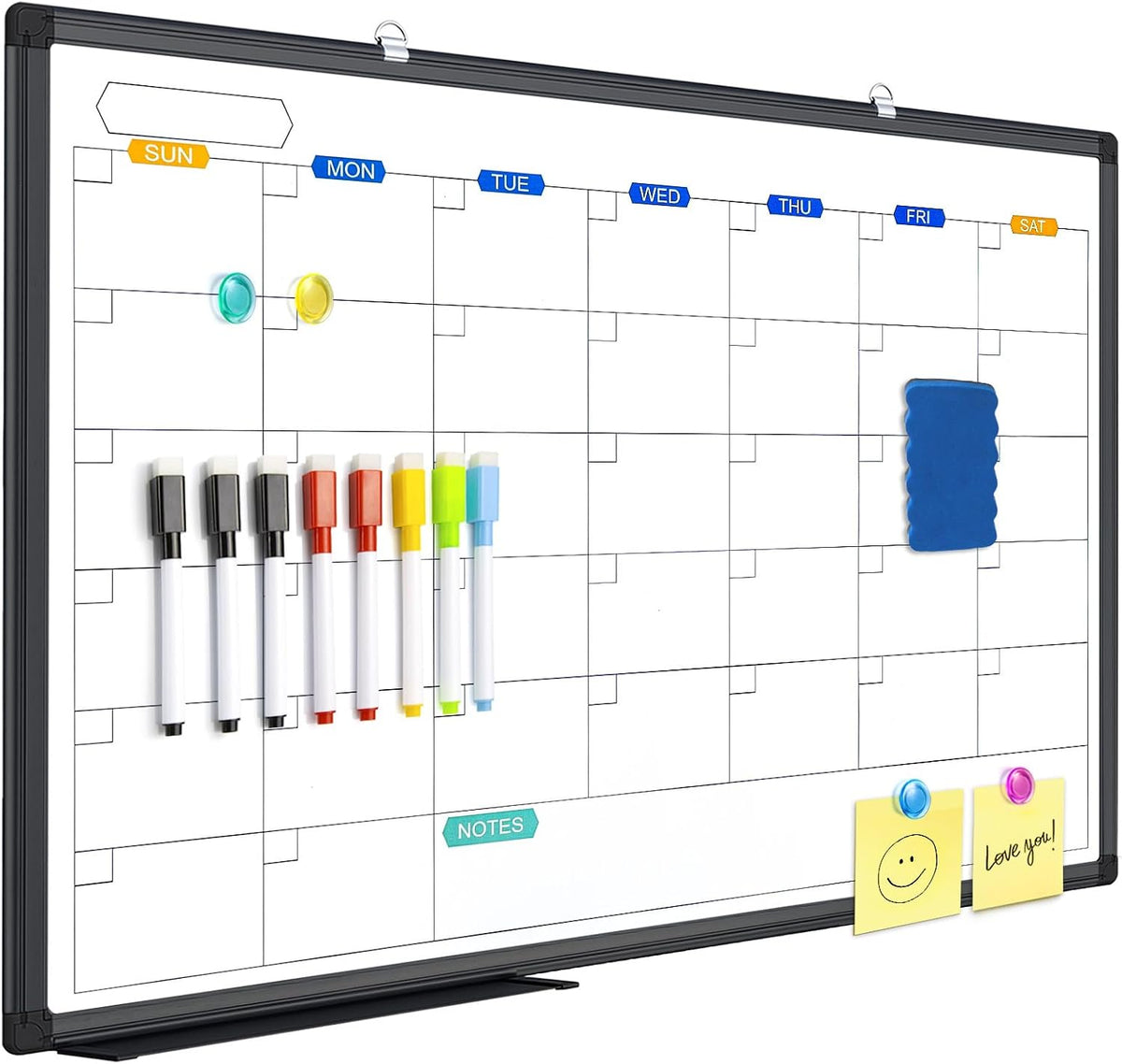 Magnetic Dry Erase Calendar Whiteboard 36" x 24" Aluminum Frame（Black）