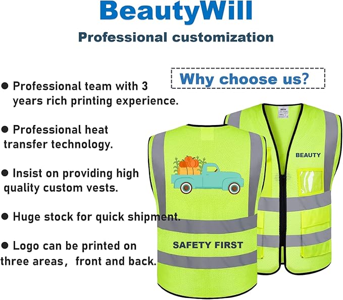 Mesh Safety Vest Custom Logo Class 2 High Visibility Reflective Vest with Pockets Construction Security Work Vest（Yellow，XL）