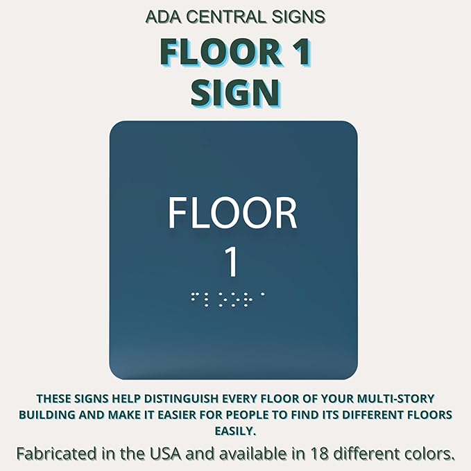 Grey w/White ADA Floor 1 Sign with Braille – Made from Durable Acrylic and Ready to Mount