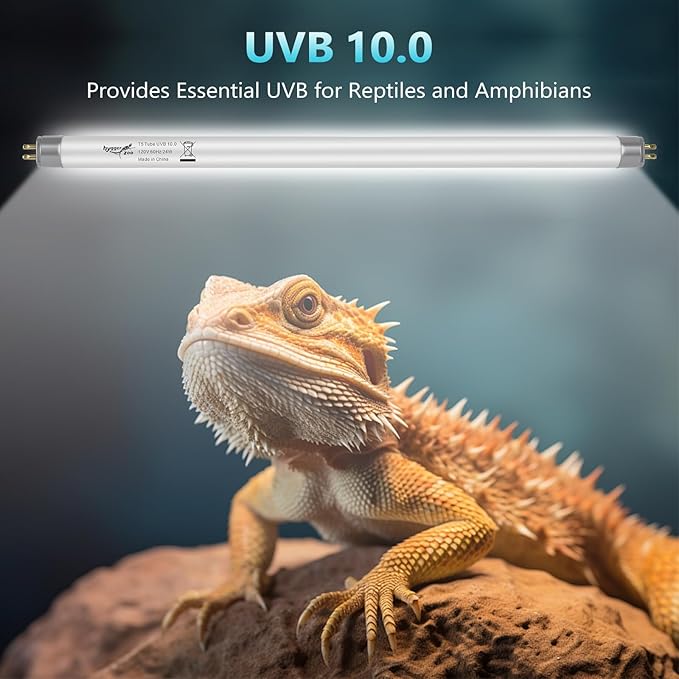 T5 UVB Reptile Light 8W 10.0 + UVA Light Bulb for Reptiles, 2-Pack Lamp Tube for Bearded Dragon, Desert-Grade Reptile UVB lamp Fixture