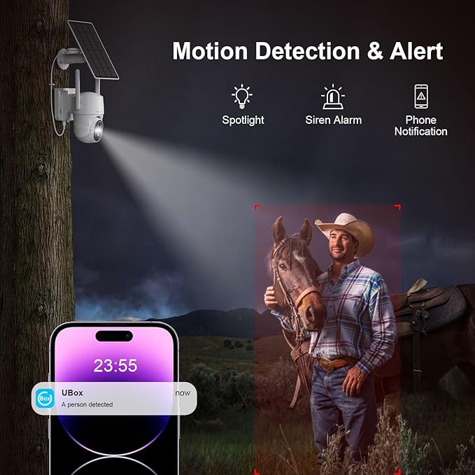 4G LTE Cellular Solar Security Camera Wireless Outdoor, No WiFi Security Camera, Off Grid 2K Color Night Vision 360° Live View,Built-in SIM Card with Cloud Storage for Barn Farm Jobsite (2 PCS)