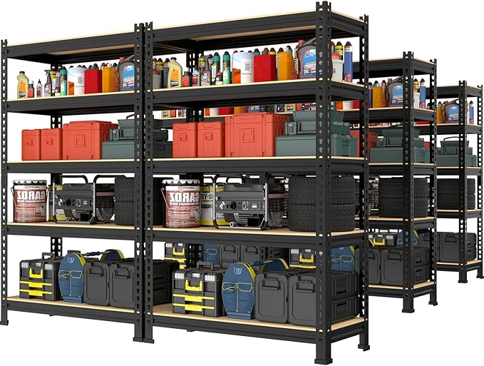 PrimeZone Storage Shelves 5 Tier Adjustable Garage Storage Shelving, Heavy Duty Metal Storage Utility Rack Shelf Unit for Warehouse Pantry Closet Kitchen, 28" x 12" x 59", Black, 6 Packs