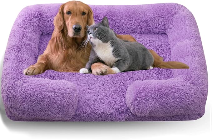 Dog Beds Medium Large Size Dog, Calming Dog Bed with Removable Washable Cover, Waterproof Lining and Nonskid Bottom(Purple,L)