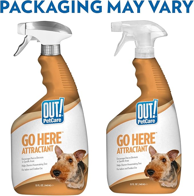 OUT! PetCare Go Here Attractant Dog and Puppy Potty Training Spray, Safe & Effective Puppy Pee Spray, Dog Housebreaking Supplies, Indoor and Outdoor House Training Tool, 32 oz