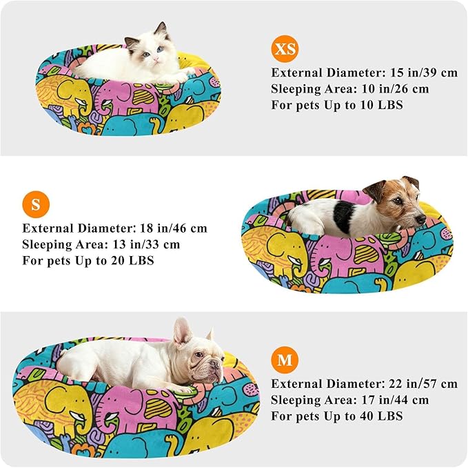 Cute Cartoon Colorful Elephant Calming Anti Anxiety Pet Orthopedic Dog Bed for Small Dogs Supplies Dog Beds and Furniture