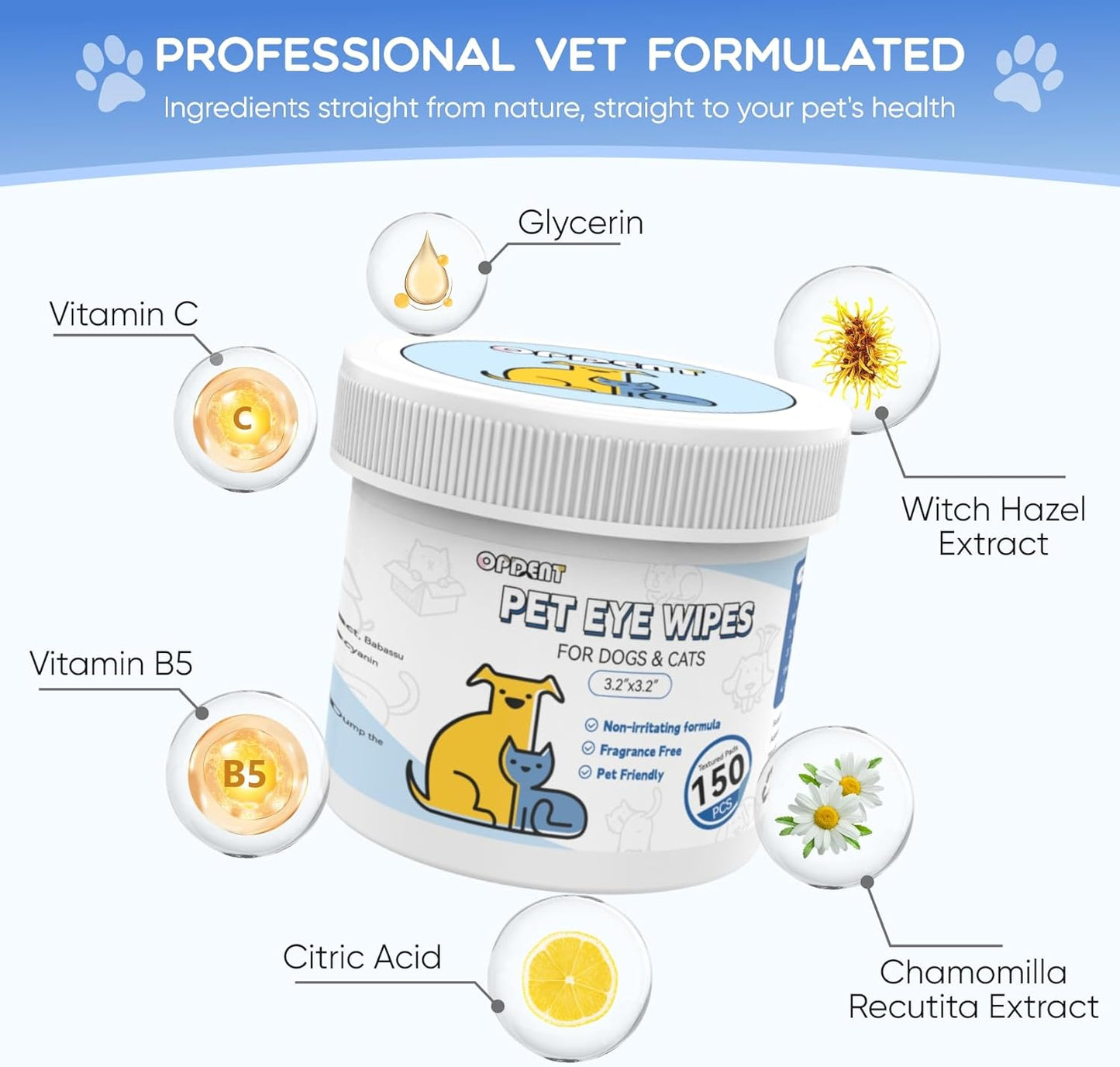 150Pcs Eyes Wipes for Dogs - Tear Stain Remover for Dogs - Dog Eye Cleaner, Eye Debris, Discharge, Mucus Secretions - Eye Wipes for Dogs & cat Eye Wipes - 3.2 inches