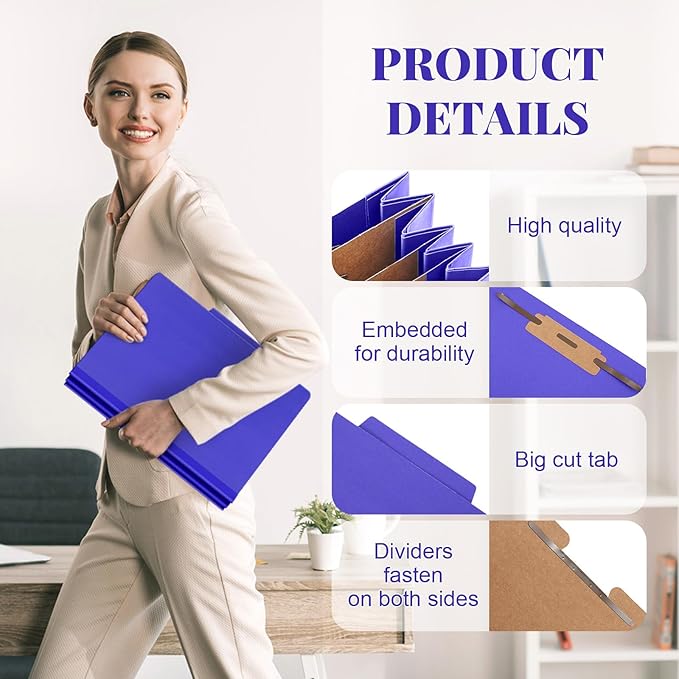 Skyygemm 12 Pcs Classification Folders Letter Size, 3 Divider Pressboard File Folder with Fasteners, Expanding File Organizer Bulk for Teachers, Clergy, Office, Church, Christmas Donations (Purple)