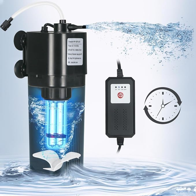 Aquarium U-V Filter for 10-40 gal, 132 GPH Swirl Turbo Design Submersible