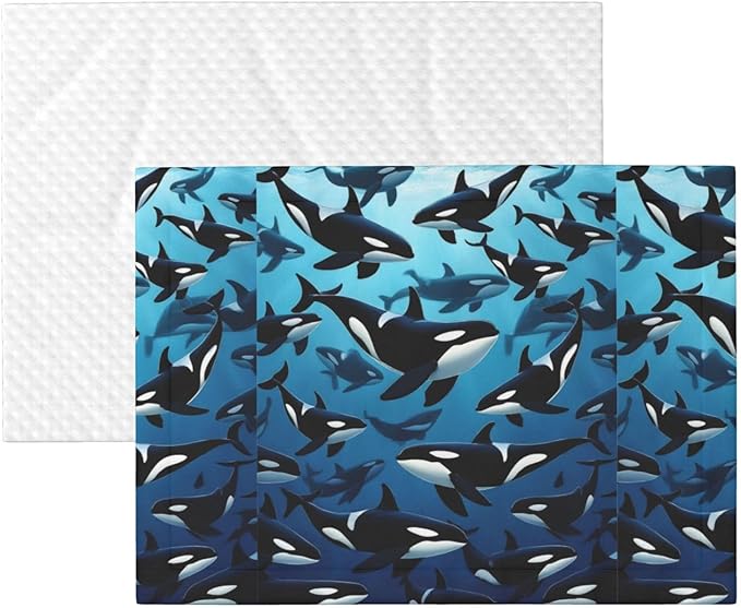 Two Sided Plush Pet Blanket for Crates Carriers Home Use, Killer Whales Orcas Ocean Sea Animals, Reversible Throw with Cozy Dot Fabric and Silky Reverse for Small Large Pets