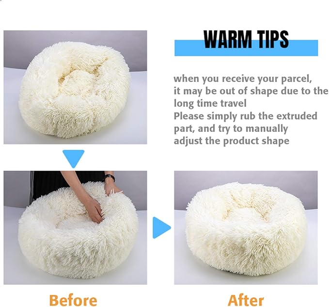 huraty Plush Dog Bed Pet Calming Fur Bed, Fluffy Donut Round Cat Beds, Anti-Slip & Anti-Anxiety, 16 Inch for Puppy and Kitties, Black, XS
