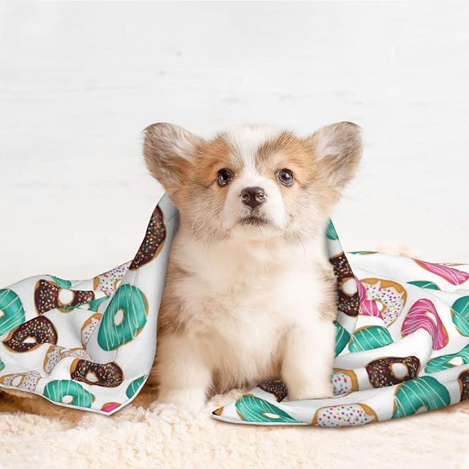 Double Sided Pet Mat for Dog Bed Topper Cat Blanket Furniture Protector, Sweet Donut, Reversible Plush with Tactile Dot Pattern for Style Change