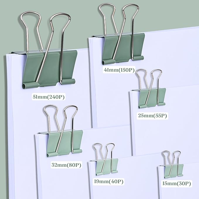 Temiary Aesthetic Binder Clips, 48 Pcs 0.98 Inches Small Metal Binder Clip with Clear Storage Container, Binding Paperwork Clamps for School Teachers Office Supplies (Green)