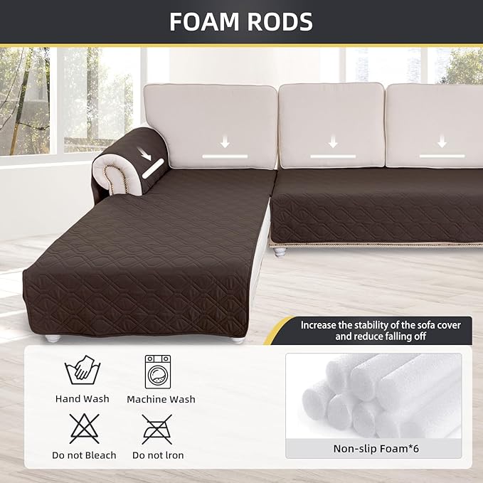 ele ELEOPTION 100% Waterproof 2 Piece Couch Cover Pet Blanket Sectional L Shape Sofa Cushion Cat Dog Bed Cover (Chaise Lounge + 3 Seat Covers) Brown