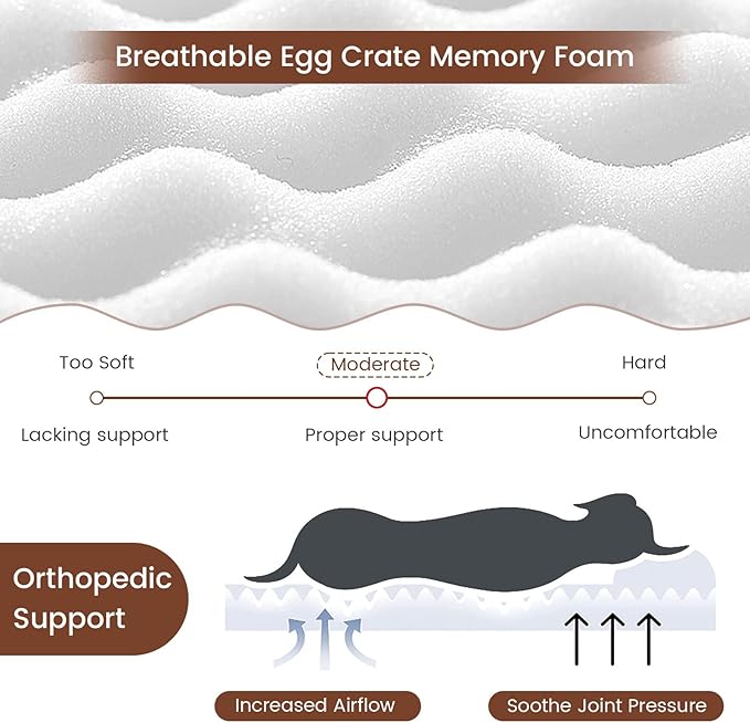 Giantex Memory Foam Dog Bed with Removable Washable Cover, Non-Slip Bottom, Egg Crate Foam Pet Sleeping Mat for Large Medium Dogs, 43 x 26 inch, Orthopedic Dog Bed Indoor Outdoor (Gray)