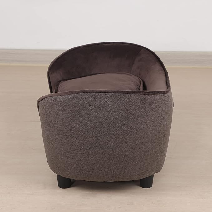 Getifun Pet Sofa Bed, Velvet & Linen Fabric Pet Couch Chair with Removeable & Washable Cushion for Small Dogs Cats (Brown)