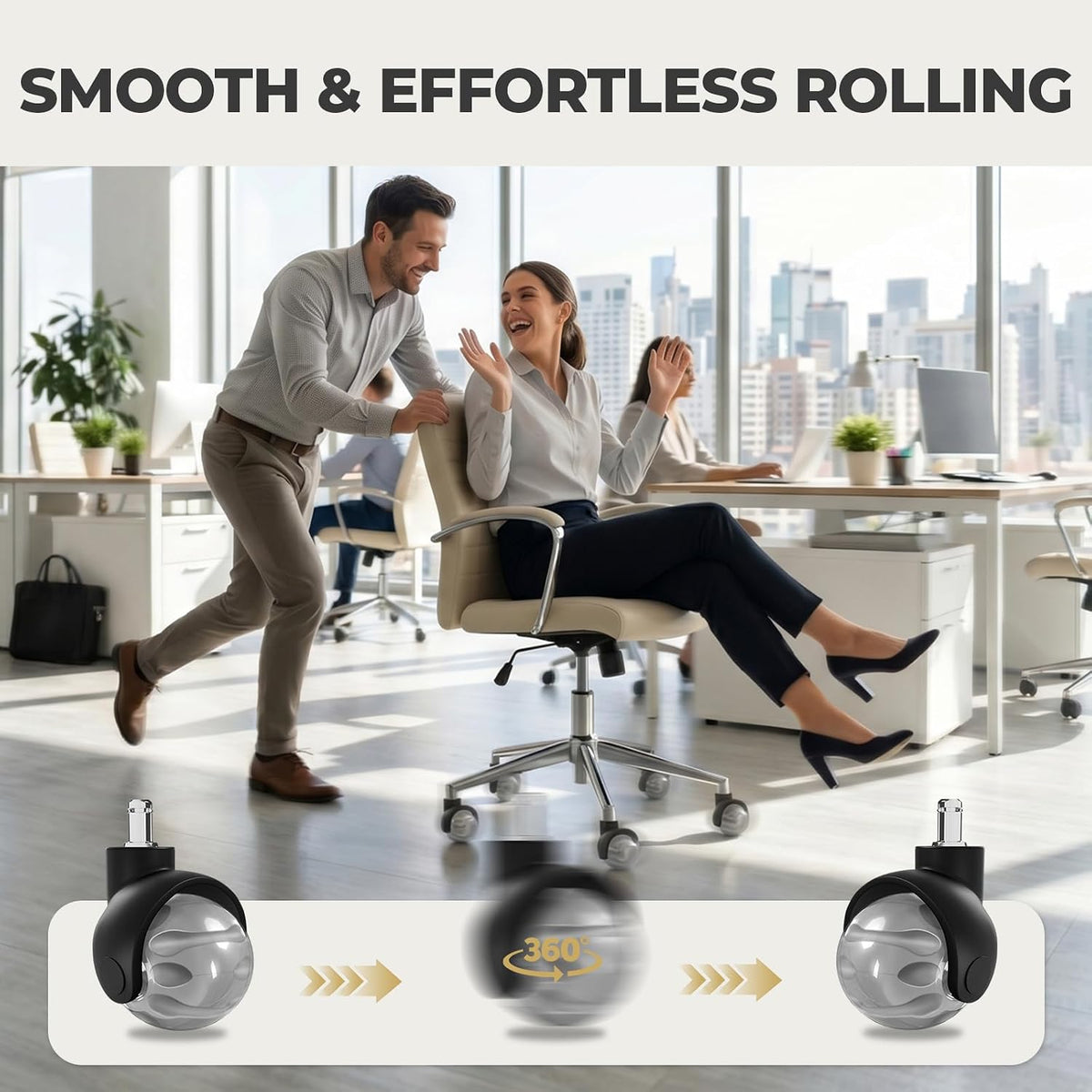 Office Chair Wheels for Carpet Set of 5 Replacement for Office Chairs Mat Safe for All Floors Including Hardwood 2 Inch Rubber Replacement Smooth & Silent Universal Size (11x22 mm) Grey