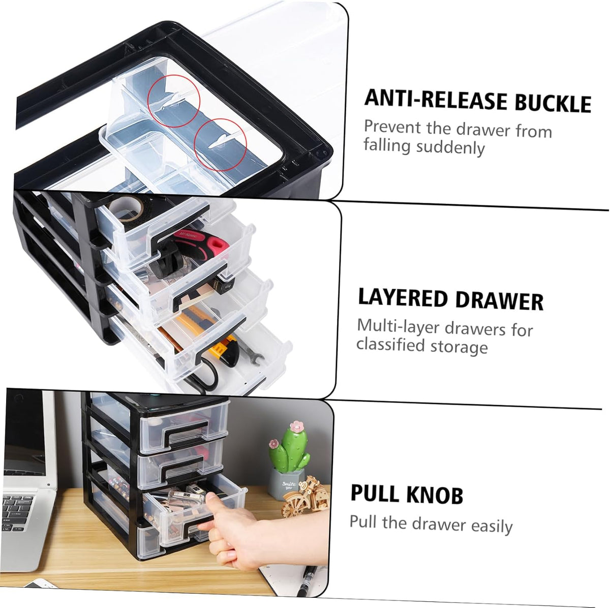 SEWACC 4 Layer Plastic Drawers, Desktop Organizer with Transparent Drawers