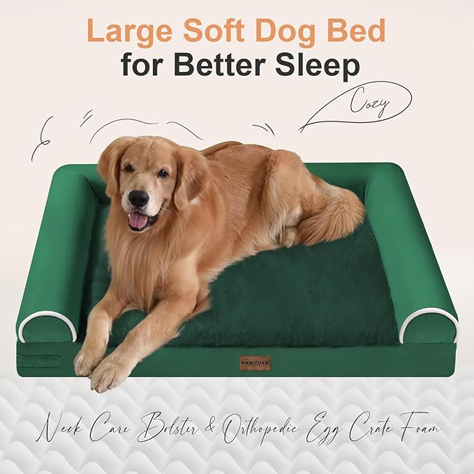 Large Dog Bed Orthopedic Washable: Jumbo Dog Bed Bolster Extra Large Dogs Egg Crate Foam Sofa Couch Waterproof Removable Cover - Emerald