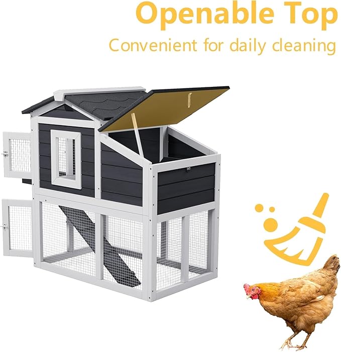 Chicken Coop, Chicken Run, Duck Coop Outdoor Chicken Coop for 2-4 Chickens Wooden Hen House Poultry Pet Hutch Run Cage (White)
