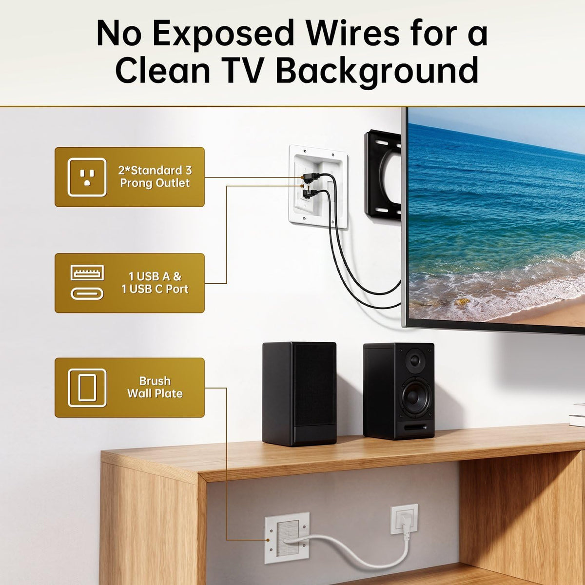in Wall Cable Management Kit with Recessed Power Outlet for Home Theater