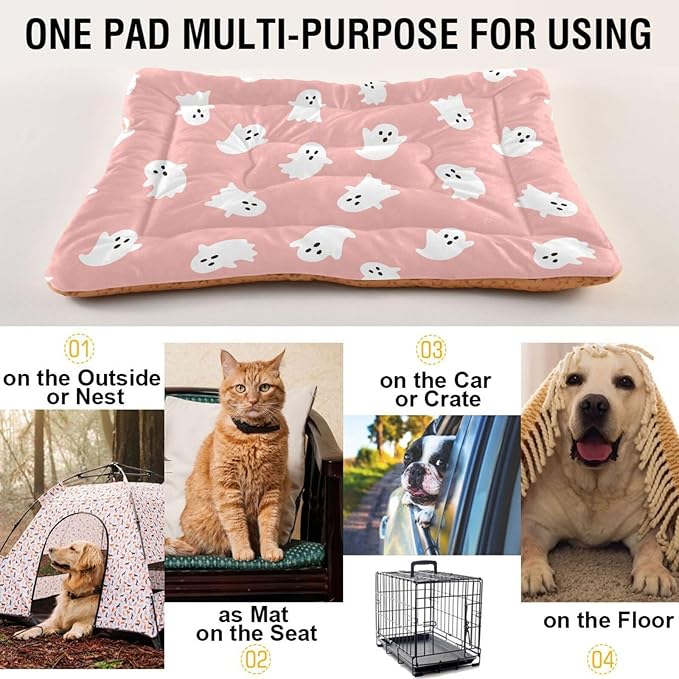Halloween Ghost Pet Bed Cute Dog Bed Mat Absorbing Non Slip Pad Pet Sleeping Mat for Small, Medium, and Large Dogs Puppy Cat 24 in x 18 in