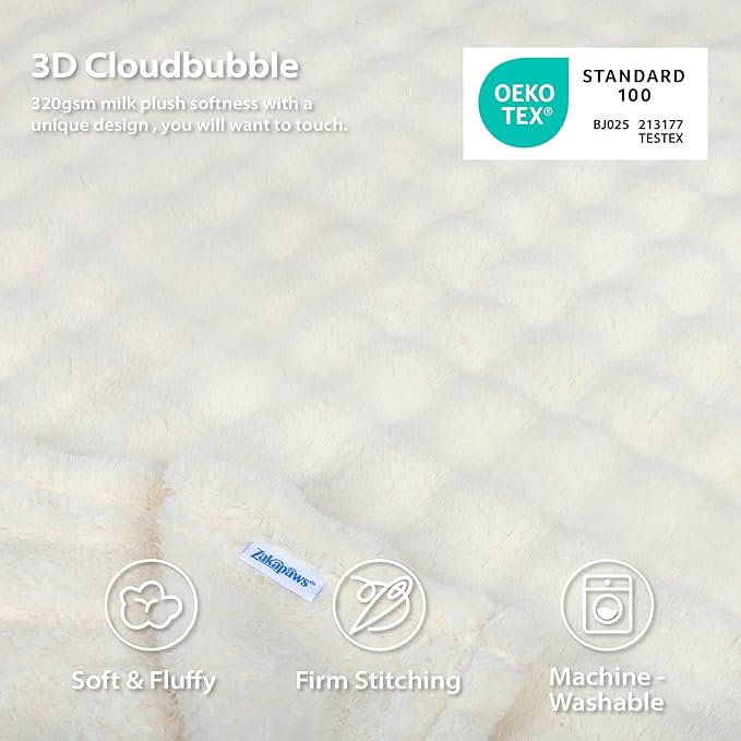 Dog Blankets Washable Pet Blanket - Fluffy Fuzzy Cat Puppy Blanket with Premium 300GSM 3D Fleece Bubble for Pet Kitten Doggy, Cream, 30x40IN
