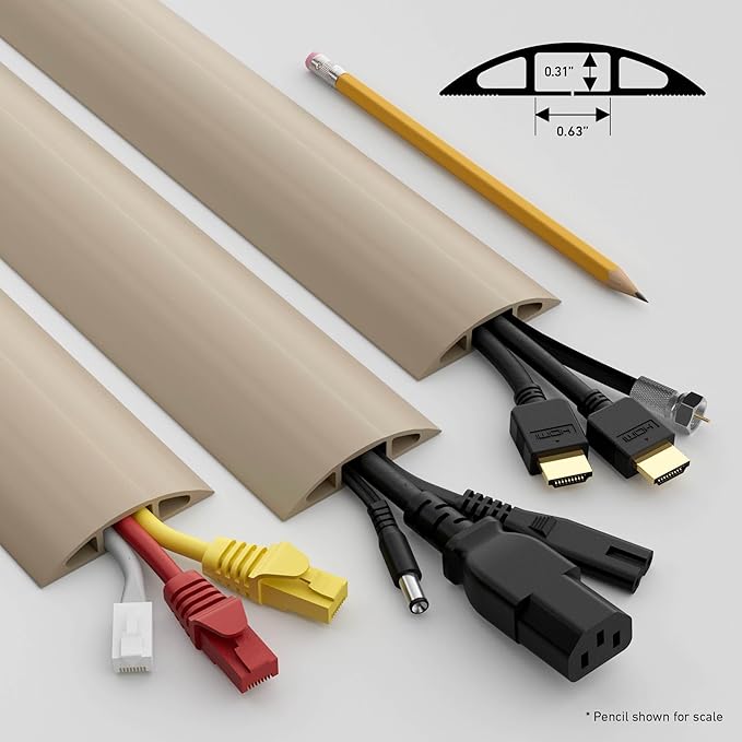 D-Line 6ft Floor Cord Cover, Cable Protector, Hide Extension Cords, Protect Cords, Prevent Cable Trips, Heavy Duty Cord Hider - Cable Cavity = 0.63" (W) x 0.31" (H) - Beige