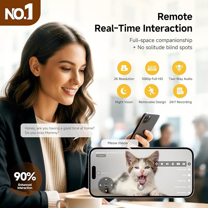 PMATE Self-Moving Pets Camera AI-Powered Rover with Auto Tracking & Patrol, 2K Live View, Night Vision, 2-Way Talk, and Auto-Recharge (Pink)