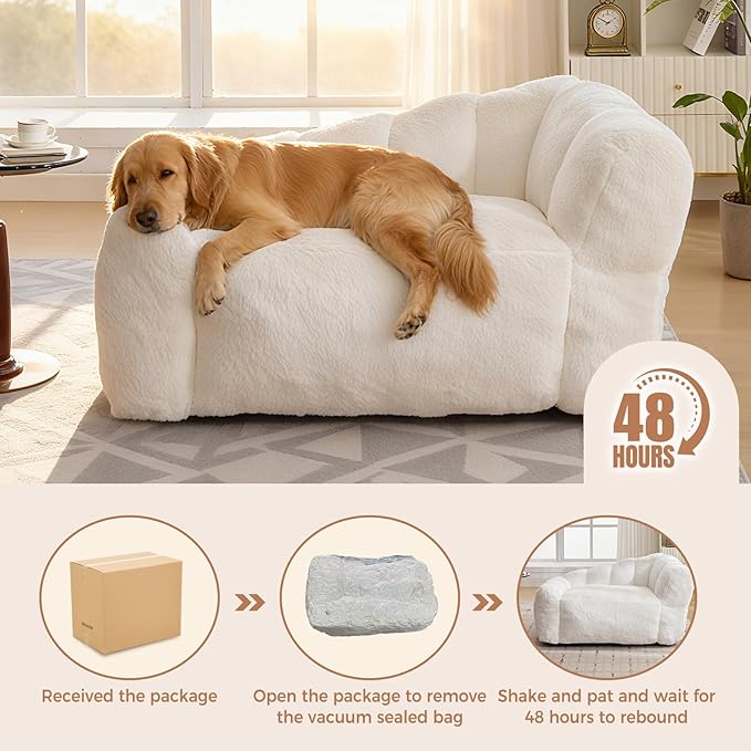 51 Inch Dog Sofa Couch for Large Medium Dogs up to 130 Lbs, Memory Foam Pets Sofa with Faux Fur Fabric Beige