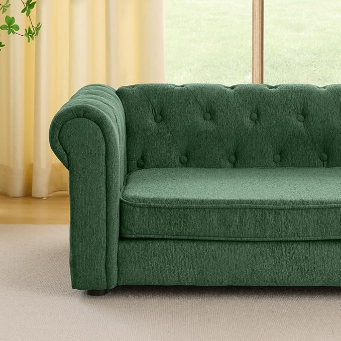 55" Elevated Dog Sofa Couch for Large and Oversized Dogs, Comfortable Linen Fabric Pet Bed with Thick Cushion, Durable Raised Dog Couch with Tufted Armrests, Stylish Modern Pet Furniture