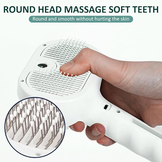 Fur Shower Brush for Dogs, 3 In 1 Self Cleaning Steamy Pet Brush, Pets Spray Hair Removal Comb - Anti-Static, Dog Grooming Tool With Steam | Skin-Friendly Design (White)