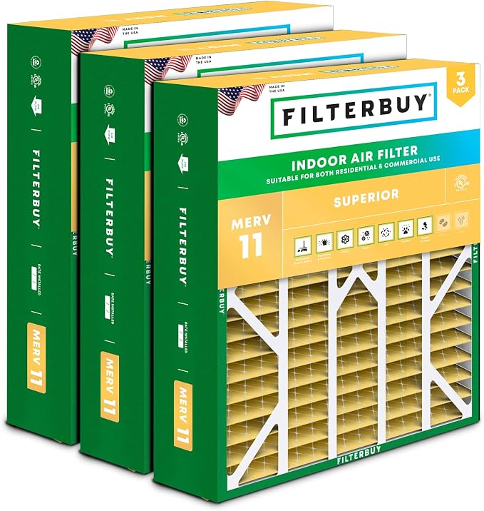Filterbuy 20x25x6 Air Filter MERV 11 Superior Pet & Allergy Defense, Pleated