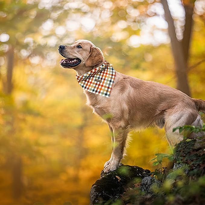 Dog Bandana, Fall Bandanas 1PC Plaid Print Dog Bandanas Autumn Bandanas Bibs Scarf Square Soft Dog Kerchief Pet Bandanas for Small Medium Large Dogs