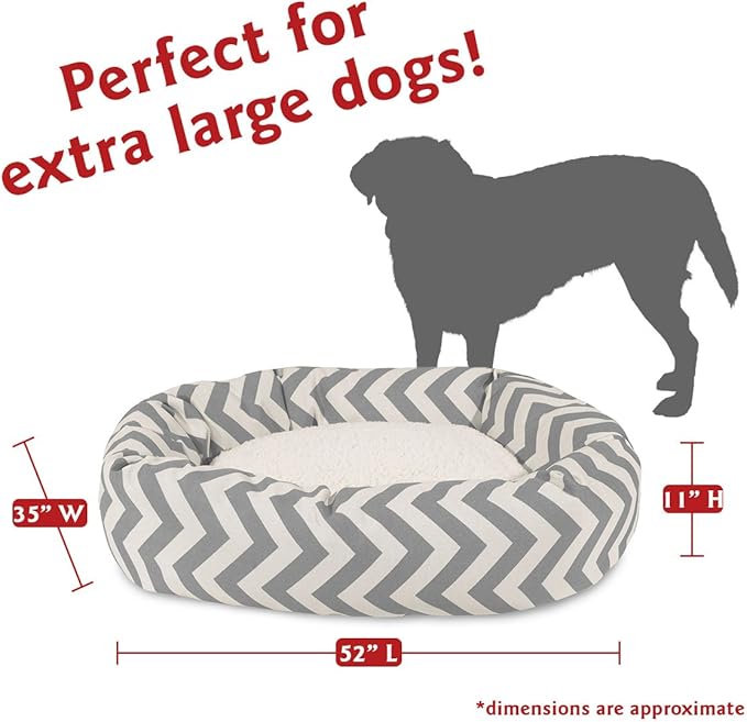 Majestic Pet 52 Inch Chevron Sherpa Calming Dog Bed Washable – Cozy Soft Round Dog Bed with Spine for Head Support - Fluffy Donut Dog Bed 52x35x11 (inch) – Round Pet Bed X- Large - GRAY
