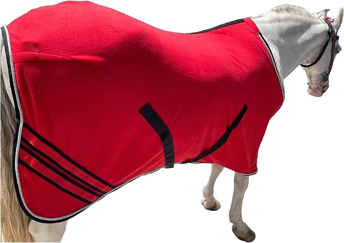 Majestic Ally Anti Pill Fleece Horse Blanket/Sheet with Silver Braided Rope (Red, 70)
