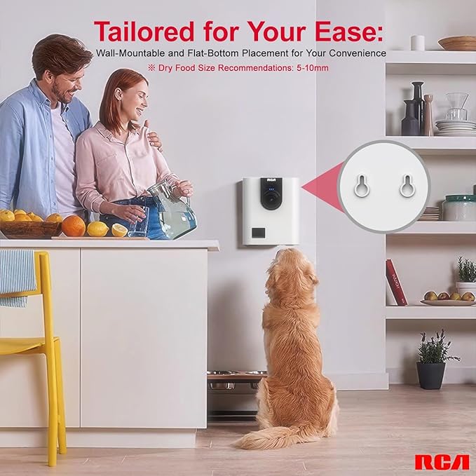 RCA Dog & Cat Smart Camera Treat Dispenser, WiFi-Enabled, 1080p HD Camera, Two-Way Audio, App Control, Compatible with Alexa & Google Assistant – for Small Treats & Kibble