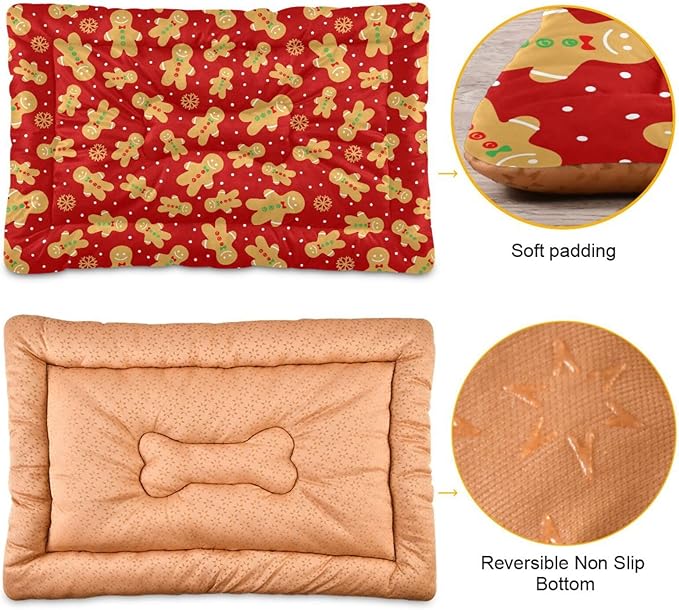 Christmas Gingerbread Cookie Pet Bed Cute Dog Bed Mat Absorbing Non Slip Pad Pet Sleeping Mat for Small, Medium, and Large Dogs Puppy Cat 24 in x 18 in