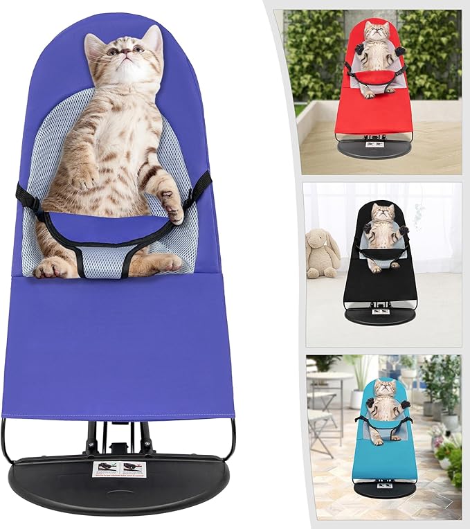 Pet Rocking Chair, 3-Level Height Adjustable Small Pet Rocker,Portable Foldable Rocker Bed for Small Dogs and Cats with Washable Cover, 33Lbs Weight Capacity, No Assembly Required (Blue)